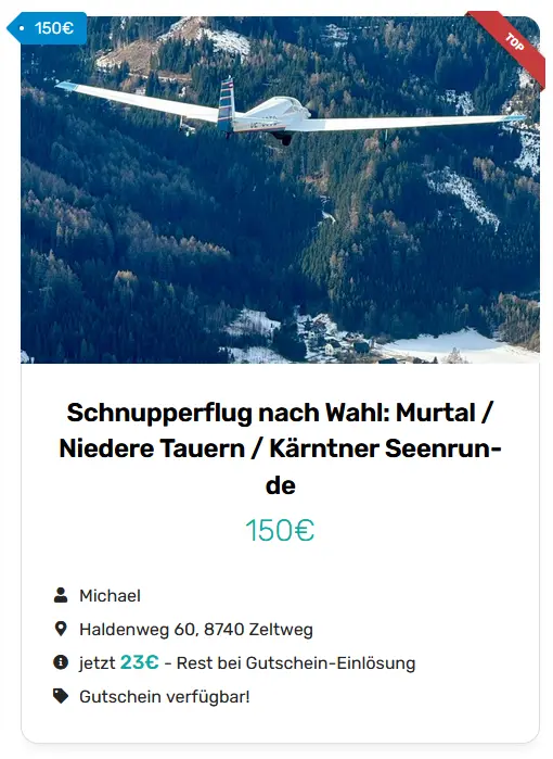Fluggutschein für einen Flug ab Zeltweg