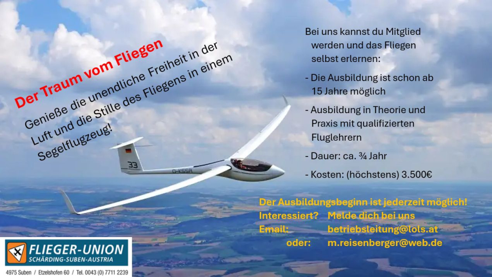 Segelfliegen lernen am Flugplatz Schärding-Suben